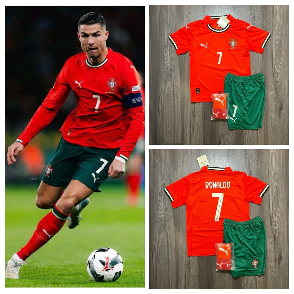 NEW 2025 Cristiano Ronaldo #7 Portugal Home Kids Soccer Jersey Kit